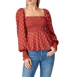 Auguste Red Polly Sunday Blouse - Smocked Dots
